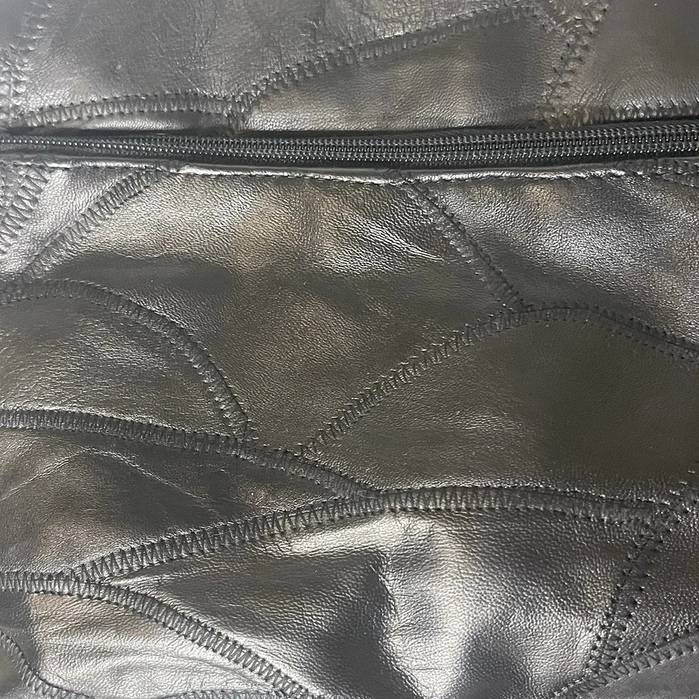 Black Leather Patchwork Tote Bag Shoulder Purse Women Medium 13x9 Classic‎